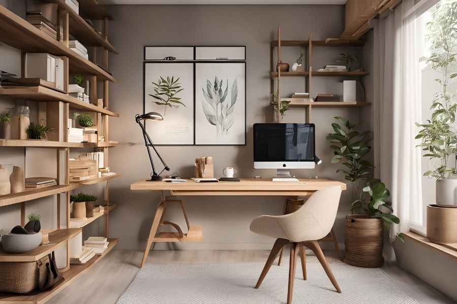 A well-organized, compact home office designed to help those who want to downsize your home.